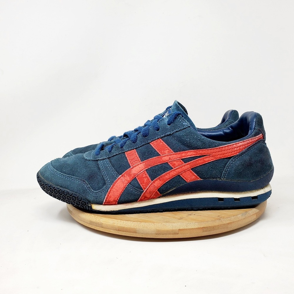 Onitsuka Tiger Shoes Mens 7.5 Ultimate 81 Blue Red Retro Minimalist Sneaker WORN
